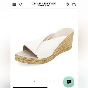 CHARLESTON SHOE CO. Cream Canvas Espadrille Wedge Mule